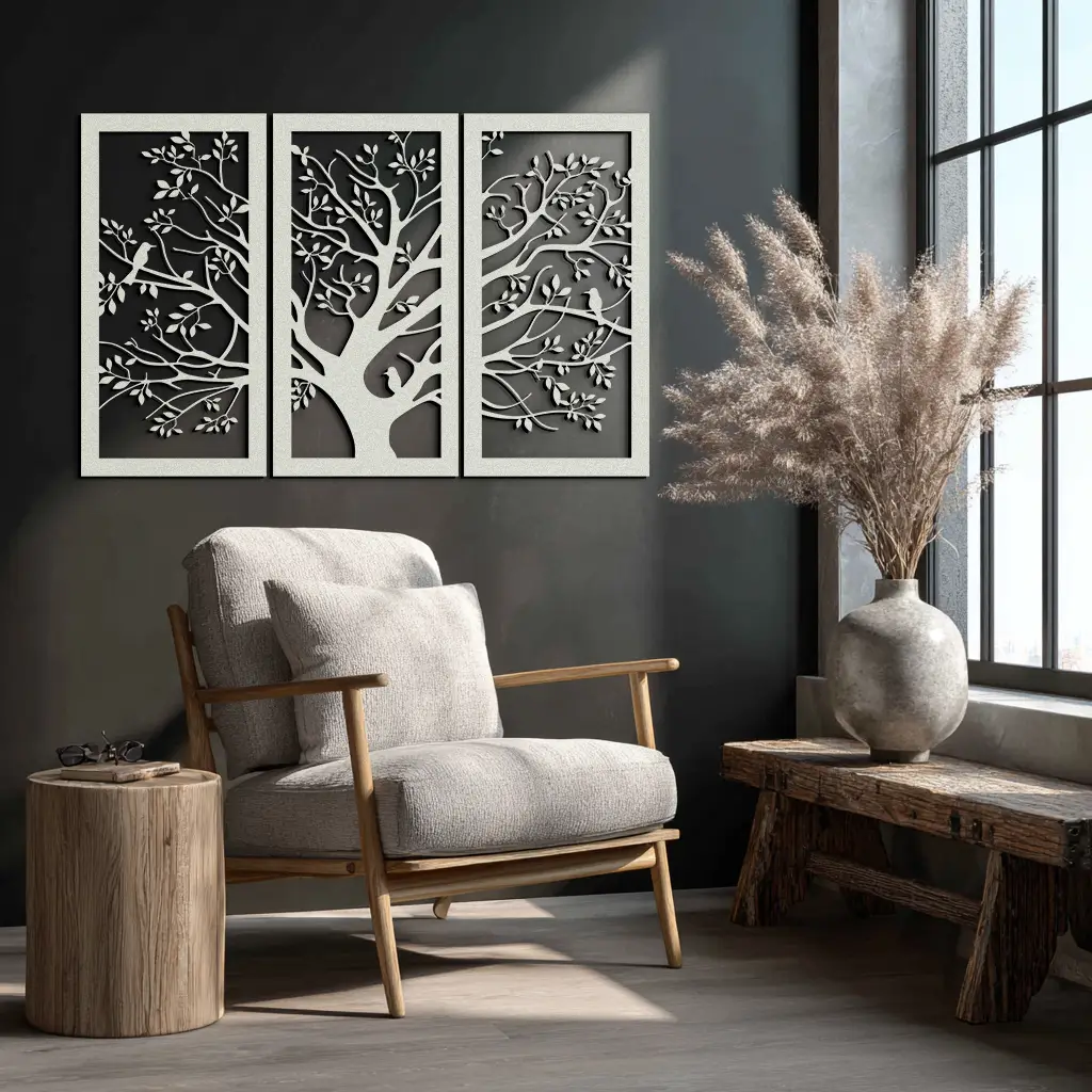 Tree of Life Metal Wall Art - 3-Piece Nature-Inspired Steel Decor - KAF093 by Enova Art