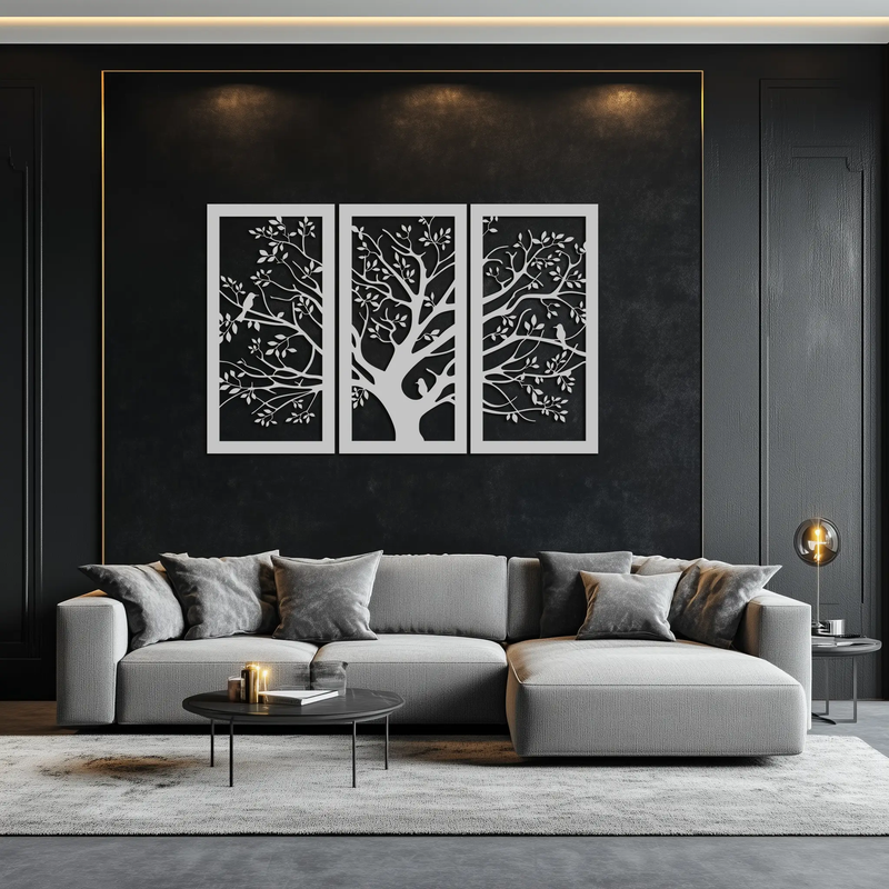 Tree of Life Metal Wall Art - 3-Piece Nature-Inspired Steel Decor - KAF093 by Enova Art