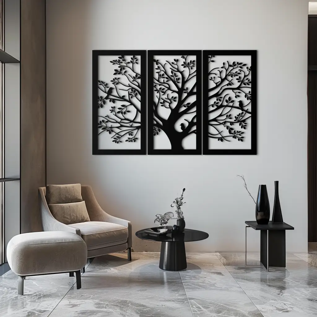 Tree of Life Metal Wall Art - 3-Piece Nature-Inspired Steel Decor - KAF093 by Enova Art