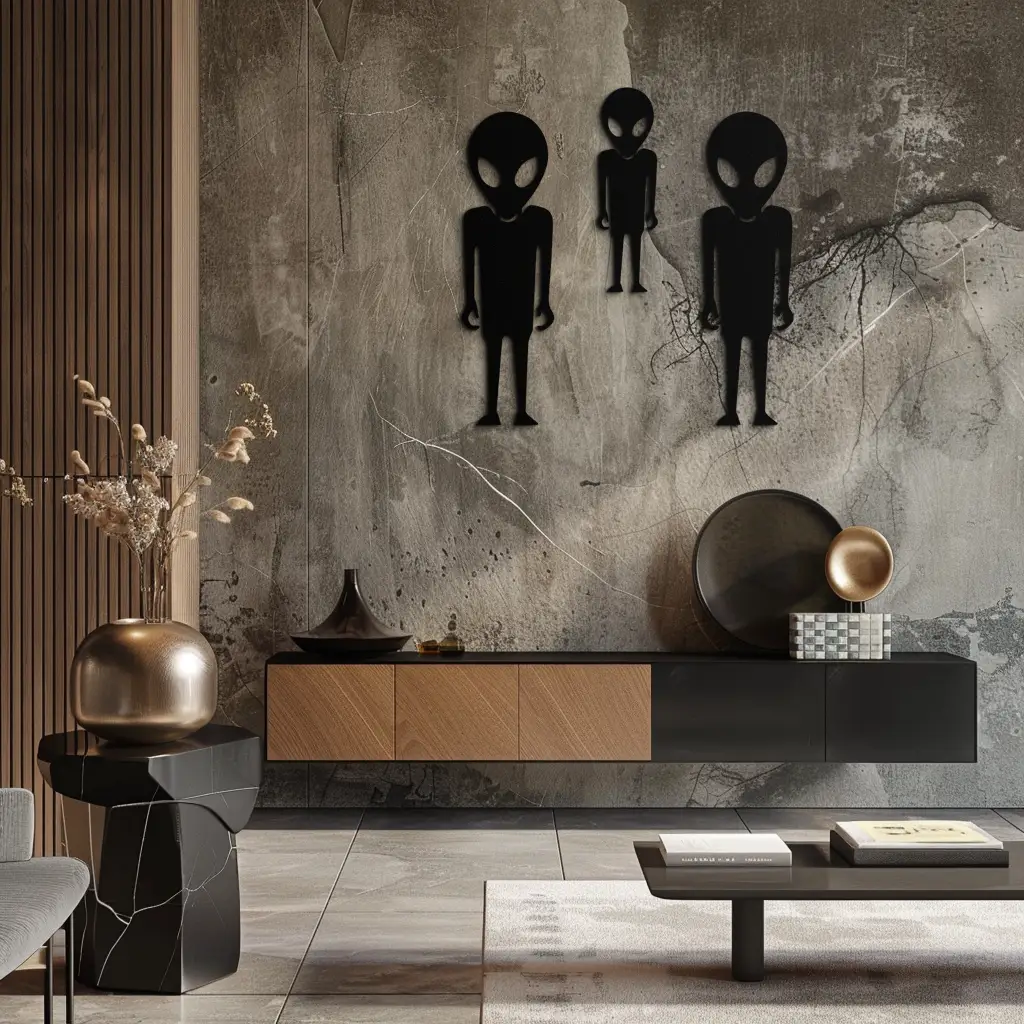 Alien Trio Metal Wall Art - Futuristic Sci-Fi Themed Wall Decor - KAF097 by Enova Art