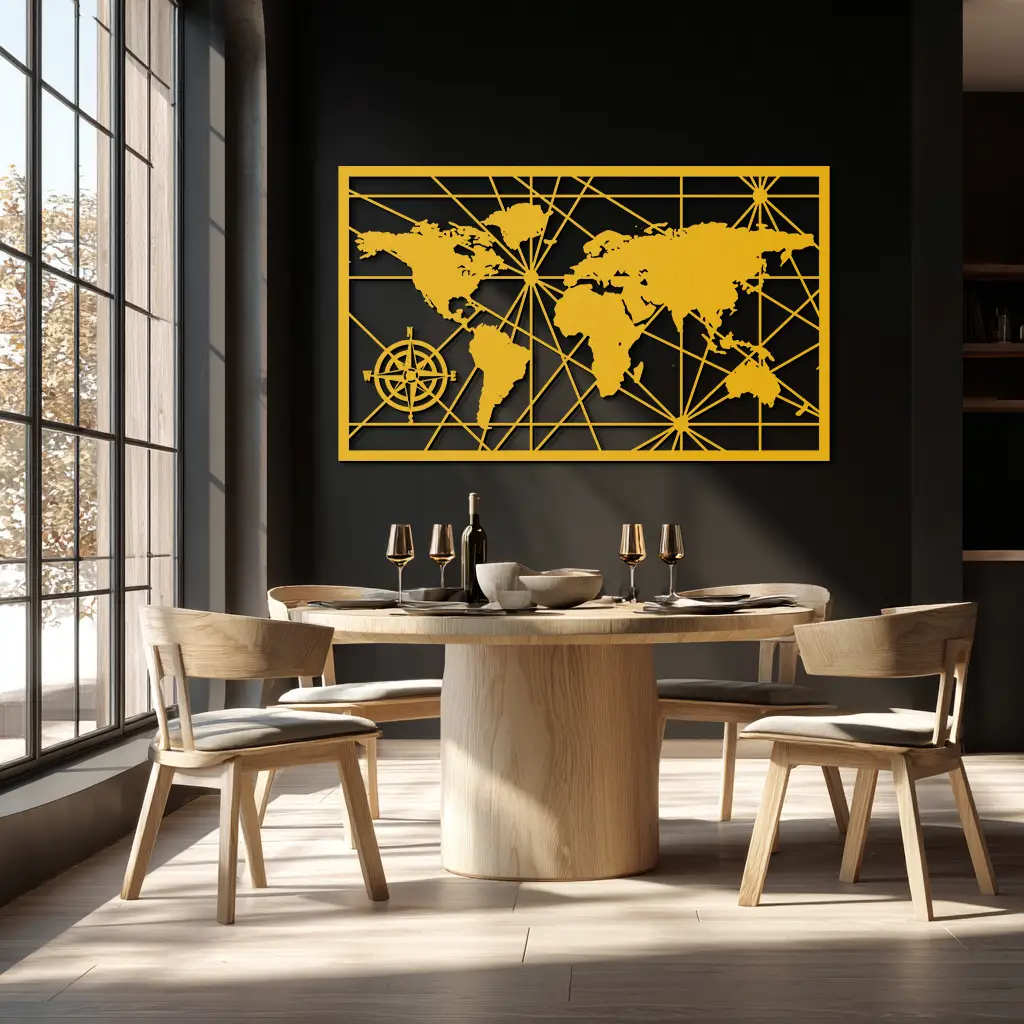 Geometric World Map Metal Wall Art - Modern Minimalist Steel Wall Decor - KAF098 by Enova Art