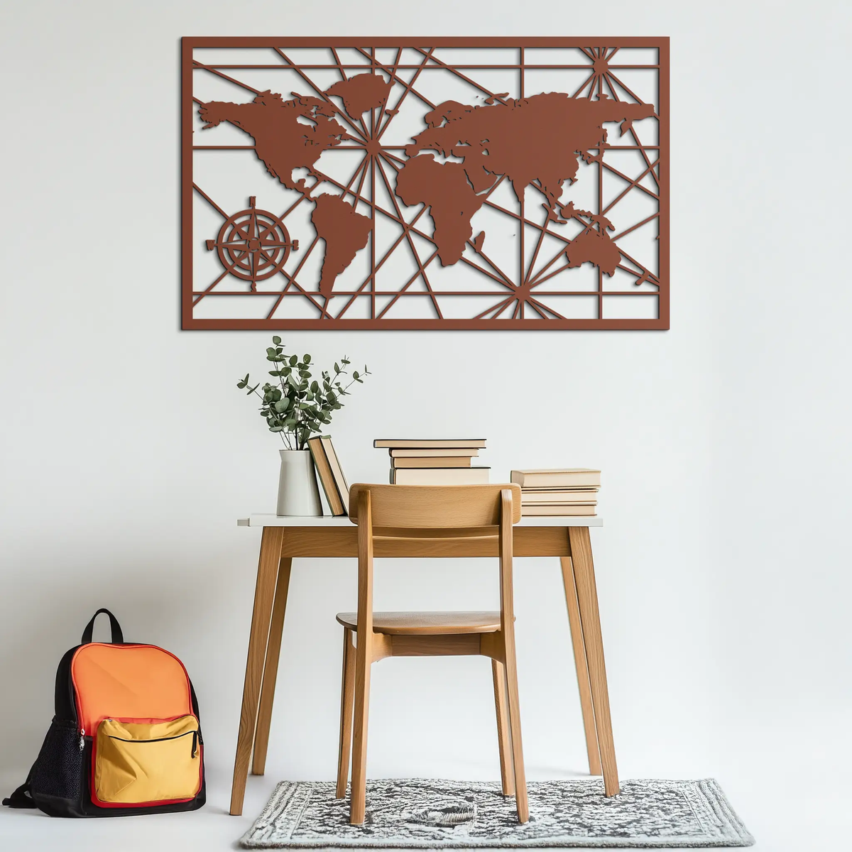 Geometric World Map Metal Wall Art - Modern Minimalist Steel Wall Decor - KAF098 by Enova Art