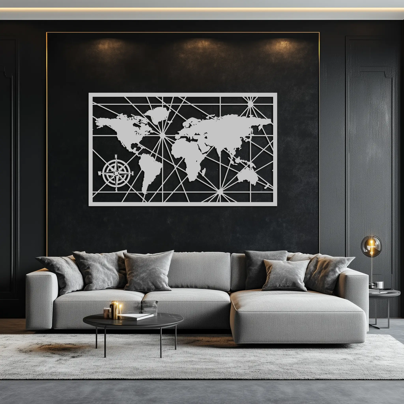 Geometric World Map Metal Wall Art - Modern Minimalist Steel Wall Decor - KAF098 by Enova Art