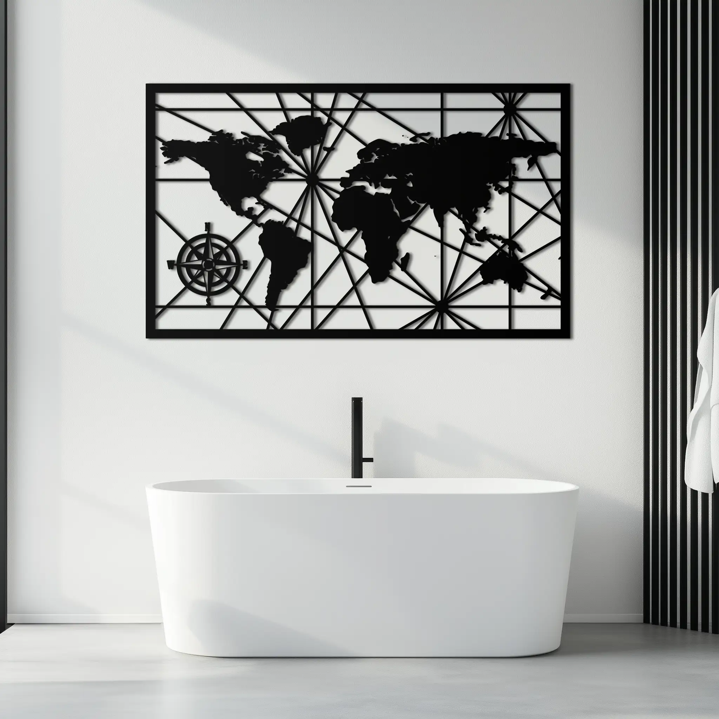 Geometric World Map Metal Wall Art - Modern Minimalist Steel Wall Decor - KAF098 by Enova Art