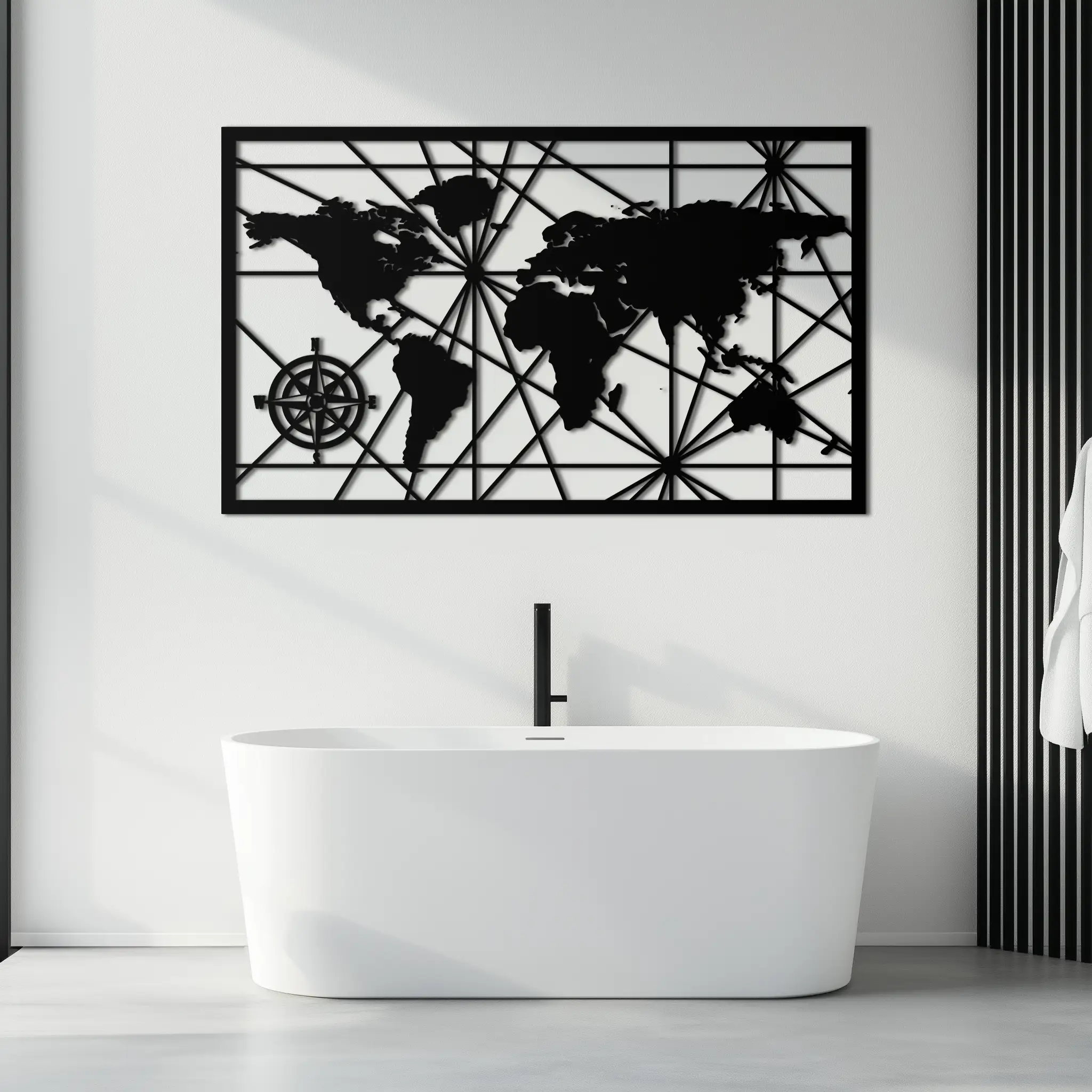 Geometric World Map Metal Wall Art - Modern Minimalist Steel Wall Decor - KAF098 by Enova Art
