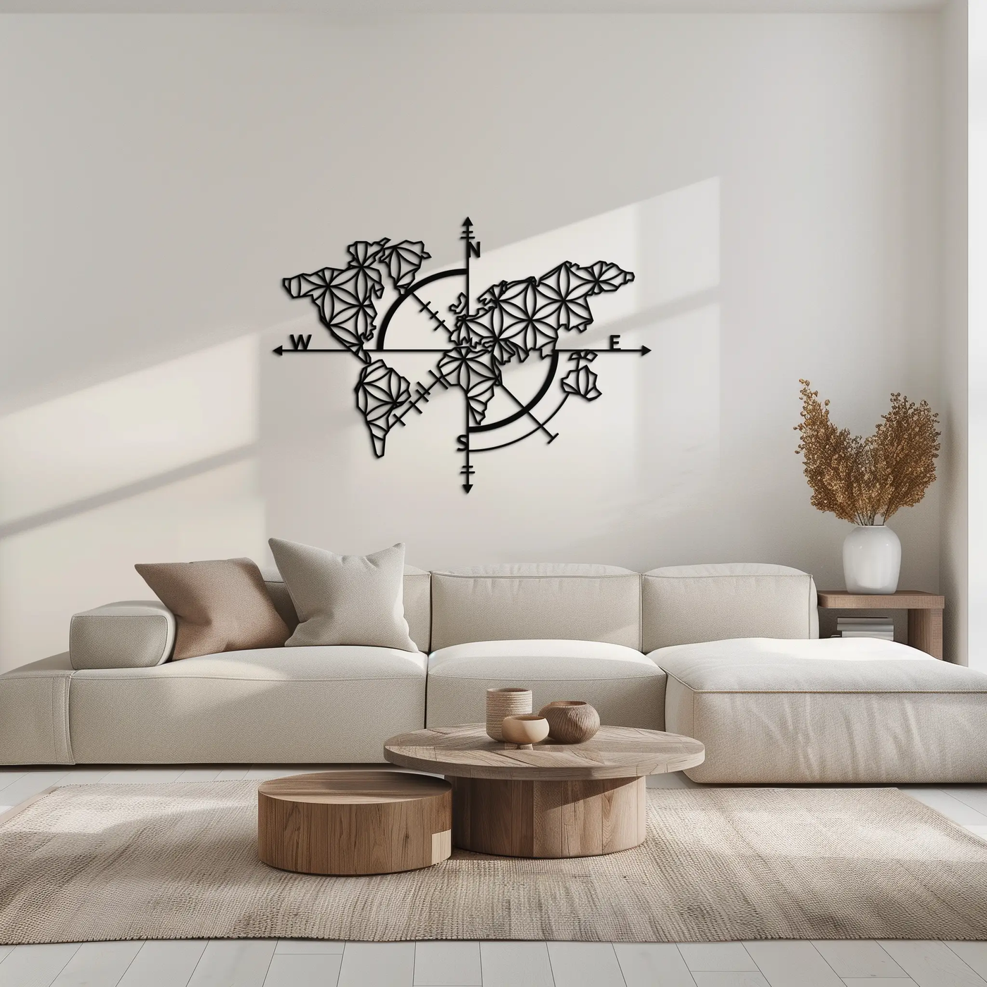 Geometric World Map Metal Wall Art - Modern Compass Wall Decor - KAF099 by Enova Art