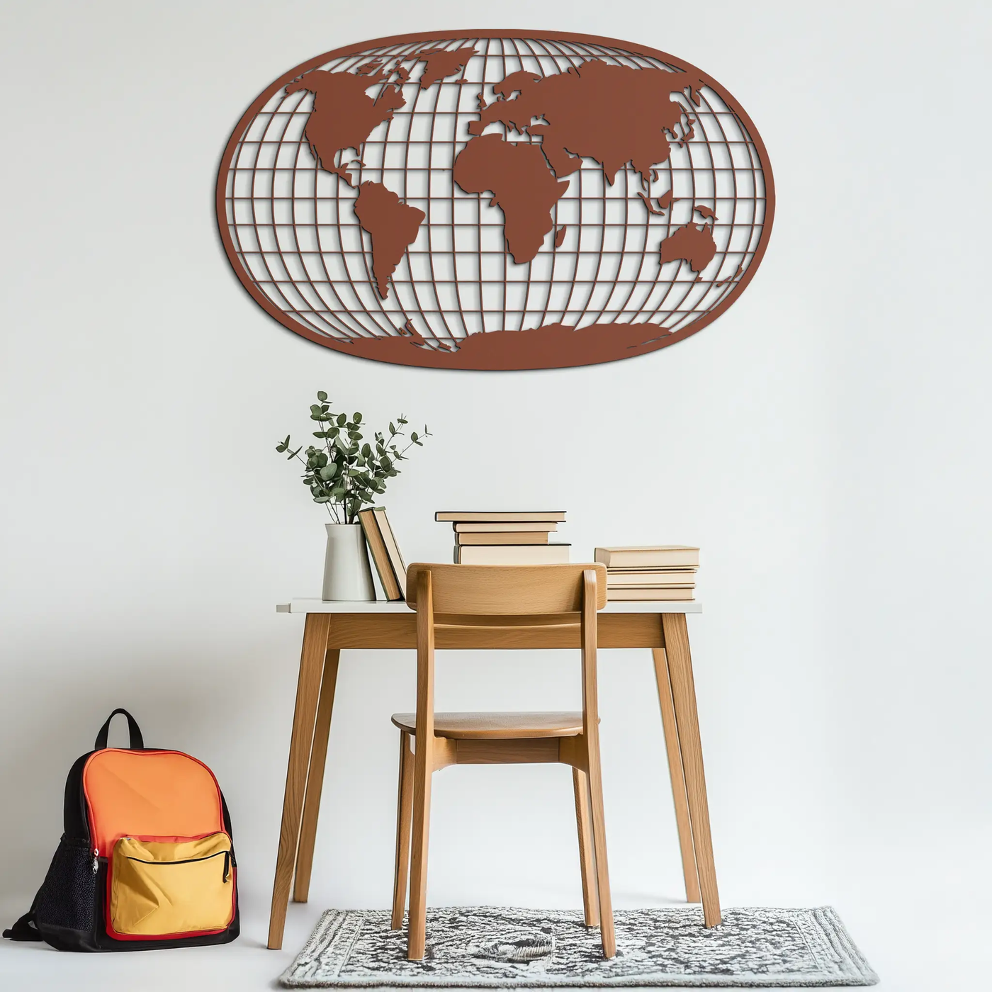 World Map Metal Wall Art - Globe Projection Steel Wall Decor - KAF103 by Enova Art