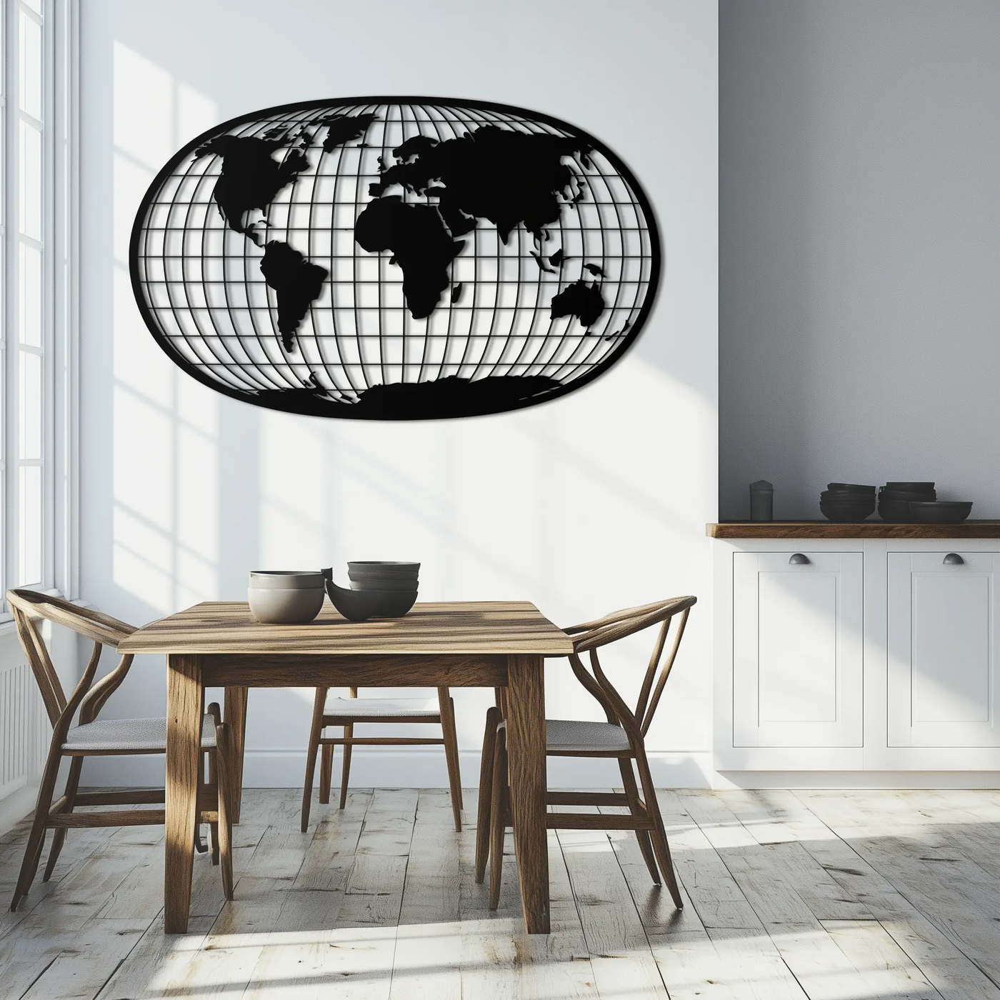 World Map Metal Wall Art - Globe Projection Steel Wall Decor - KAF103 by Enova Art