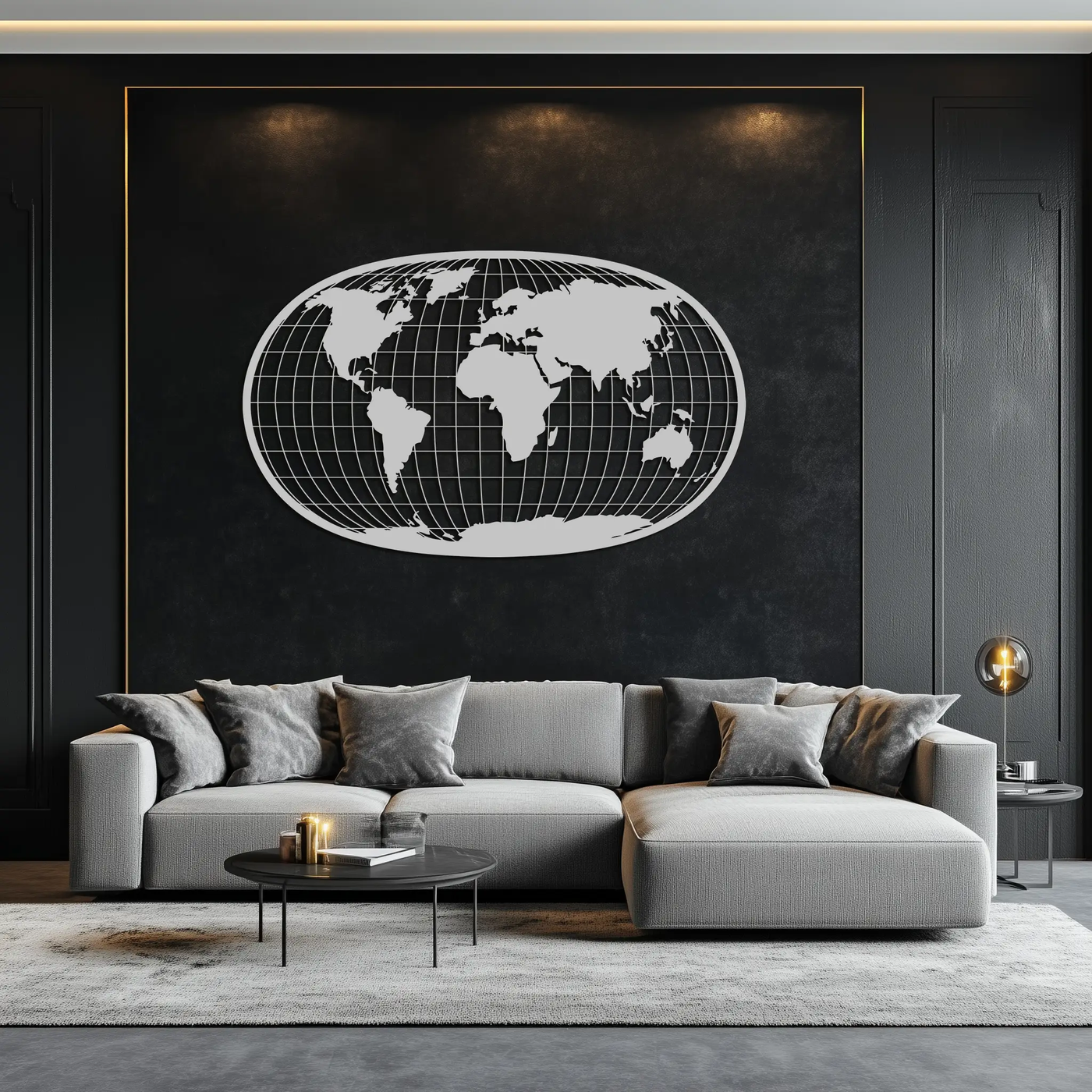 World Map Metal Wall Art - Globe Projection Steel Wall Decor - KAF103 by Enova Art