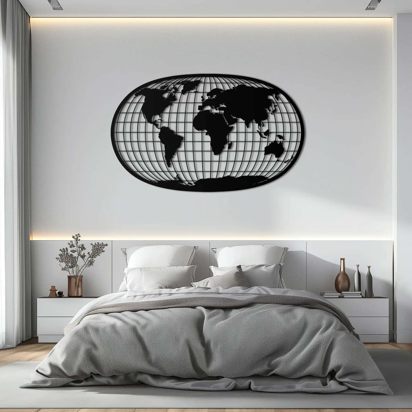 World Map Metal Wall Art - Globe Projection Steel Wall Decor - KAF103 by Enova Art