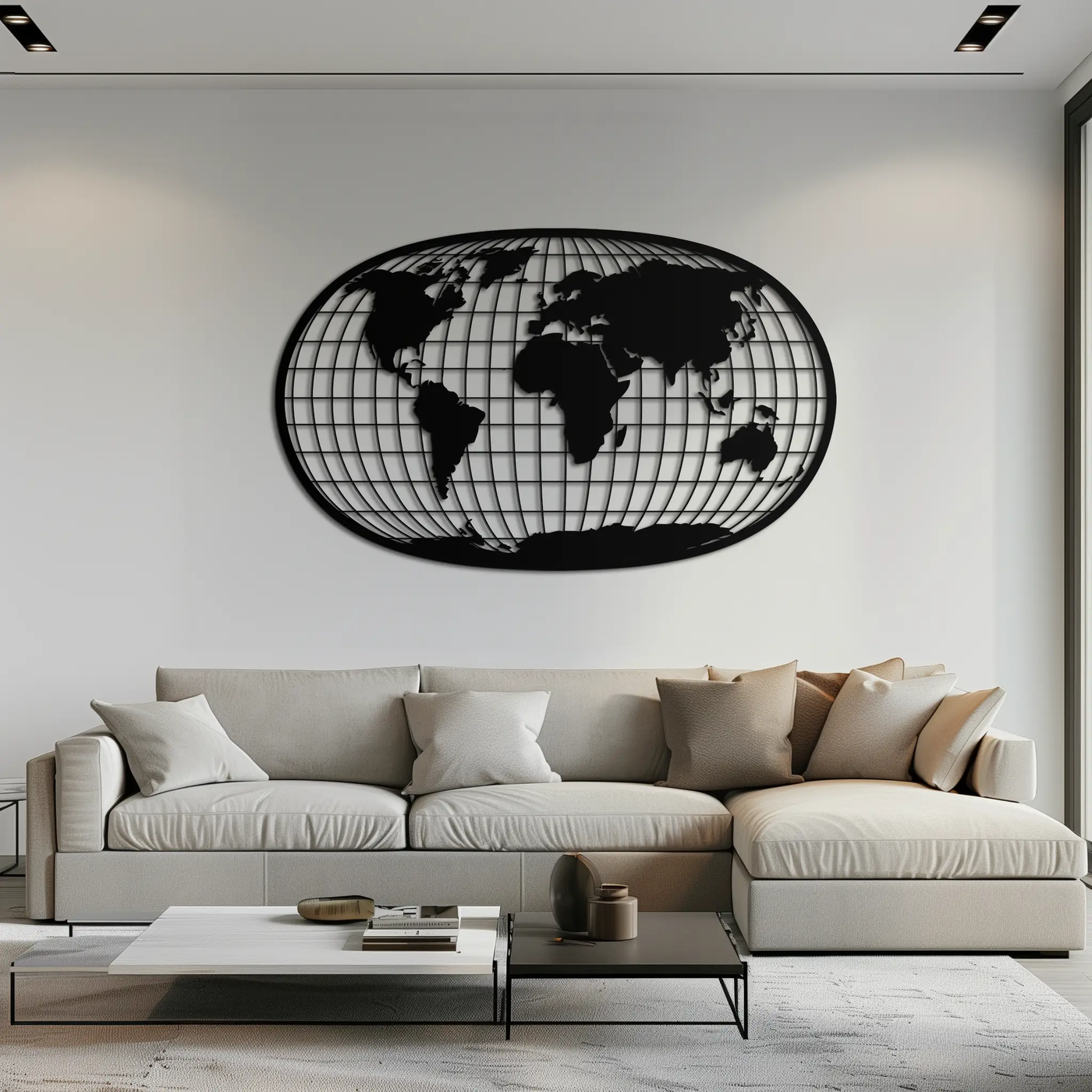 World Map Metal Wall Art - Globe Projection Steel Wall Decor - KAF103 by Enova Art