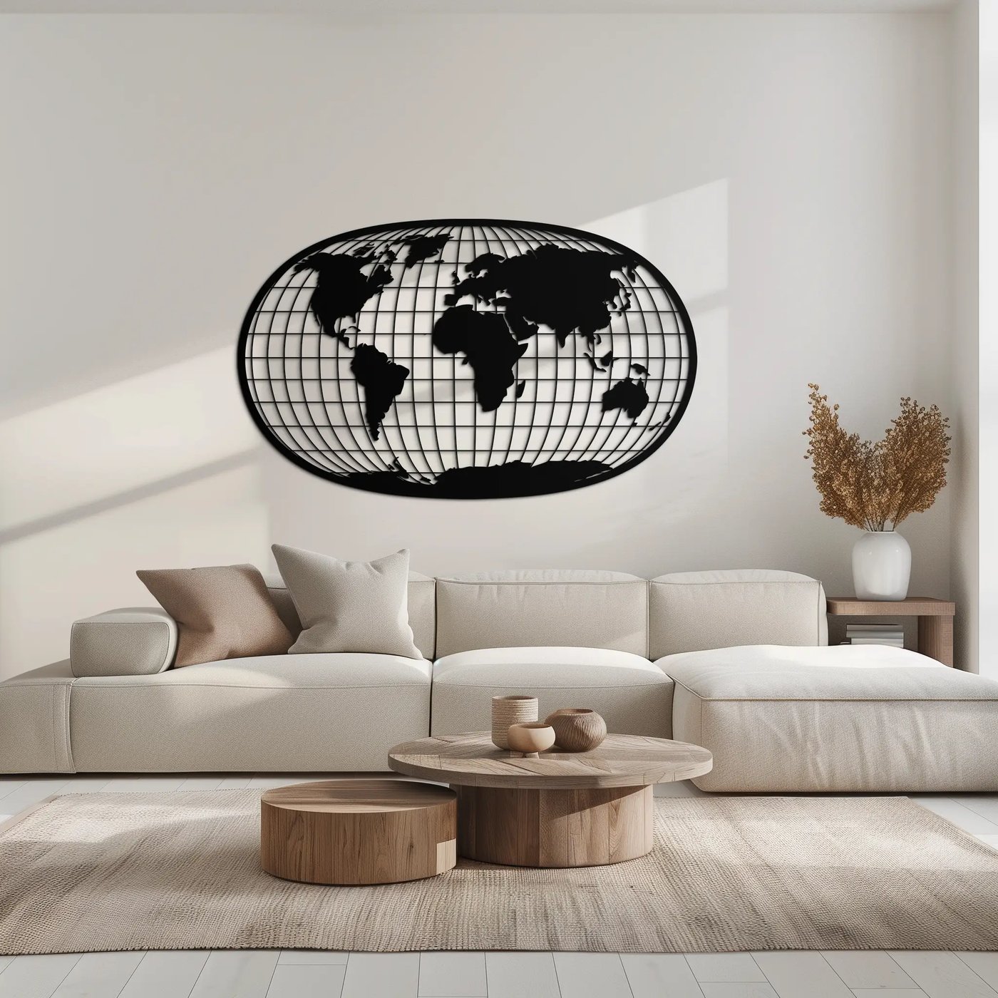 World Map Metal Wall Art - Globe Projection Steel Wall Decor - KAF103 by Enova Art