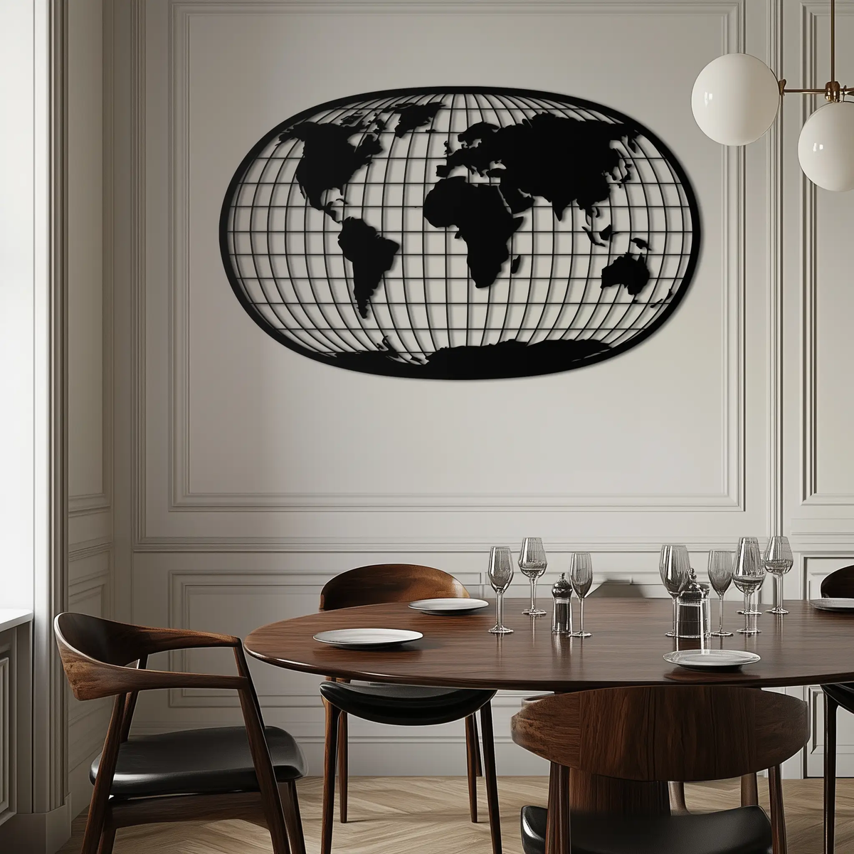 World Map Metal Wall Art - Globe Projection Steel Wall Decor - KAF103 by Enova Art