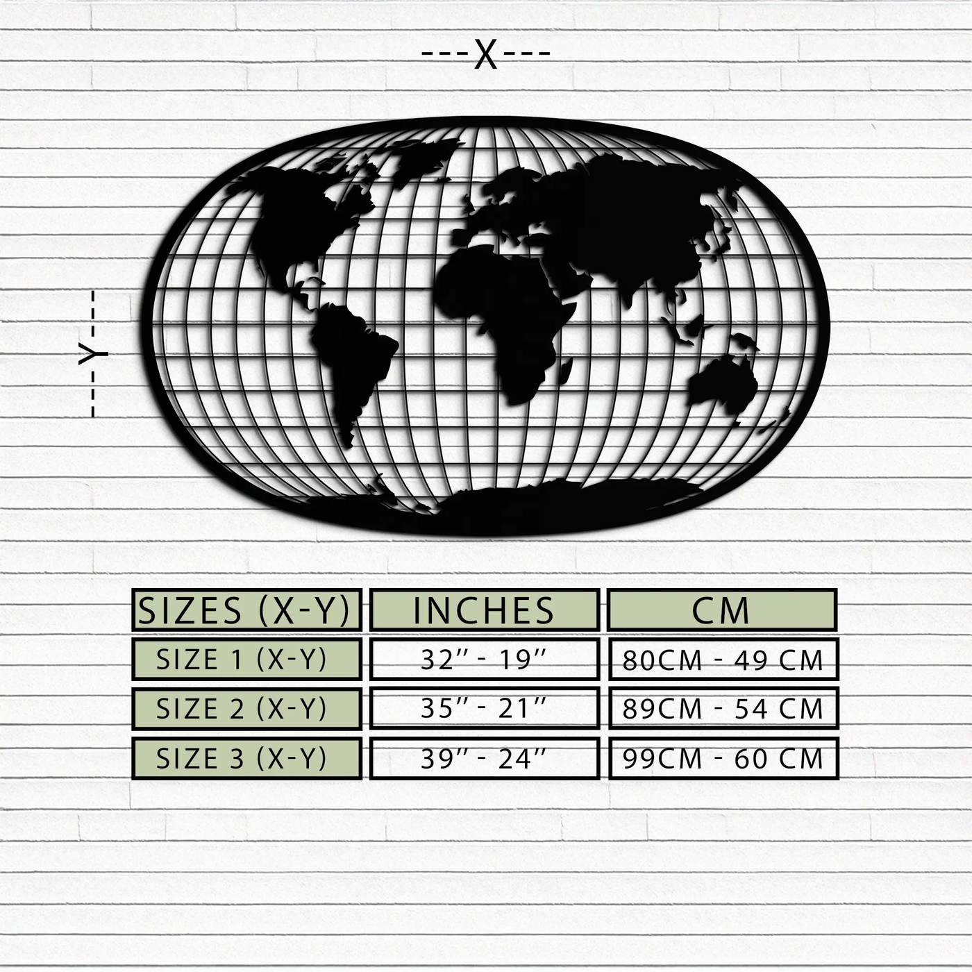 World Map Metal Wall Art - Globe Projection Steel Wall Decor - KAF103 by Enova Art