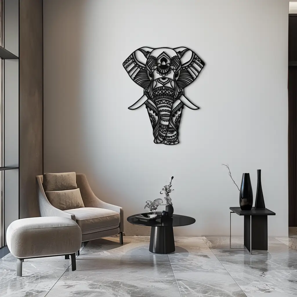 Mandala Elephant Metal Wall Art - Intricate Elephant Head Decor - KAF105 by Enova Art
