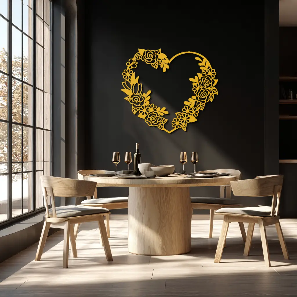 Floral Heart Metal Wall Art - Elegant Steel Rose Wreath - KAF107 by Enova Art