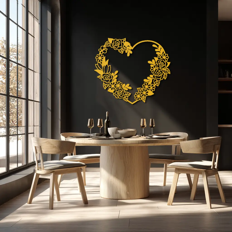 Floral Heart Metal Wall Art - Elegant Steel Rose Wreath - KAF107 by Enova Art