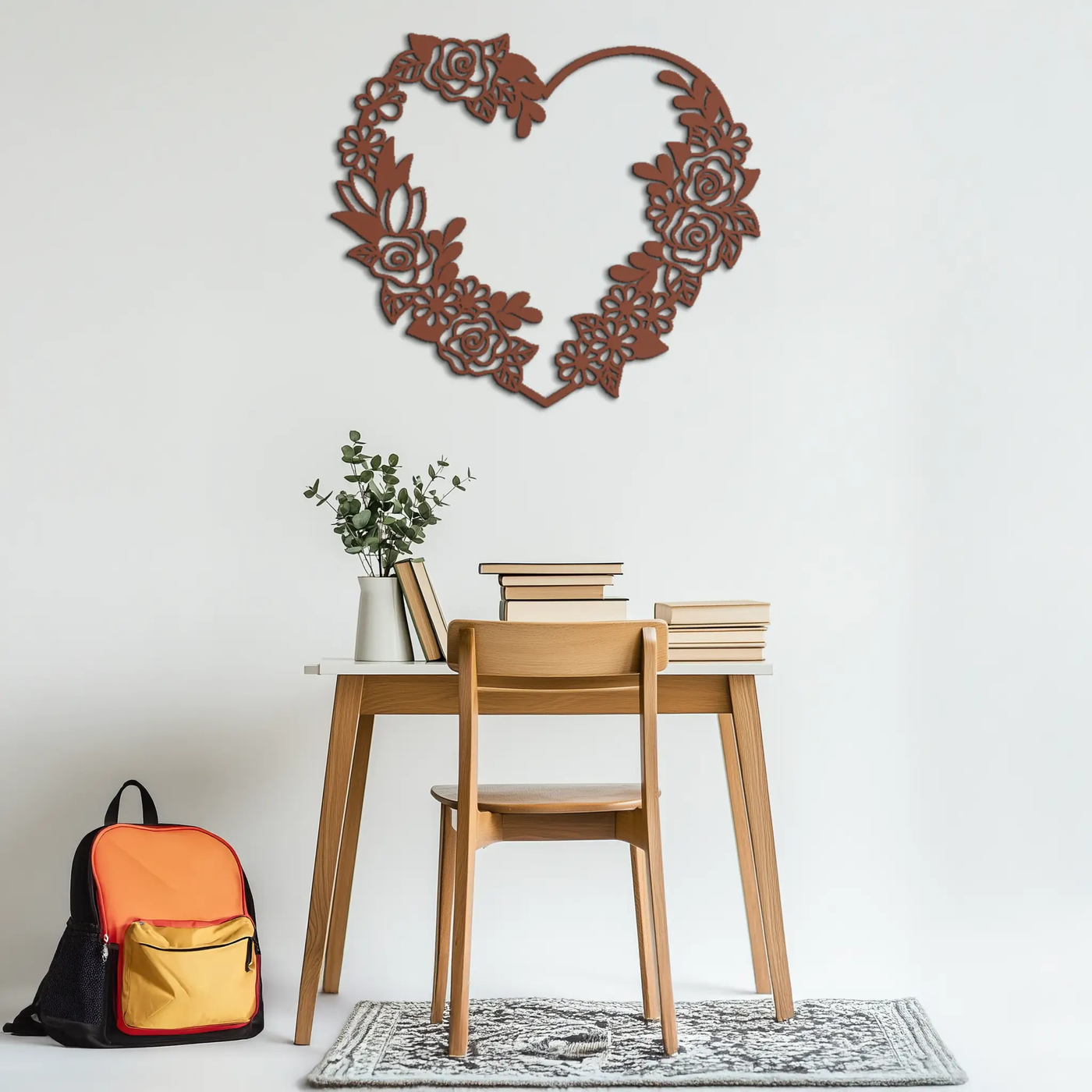Floral Heart Metal Wall Art - Elegant Steel Rose Wreath - KAF107 by Enova Art