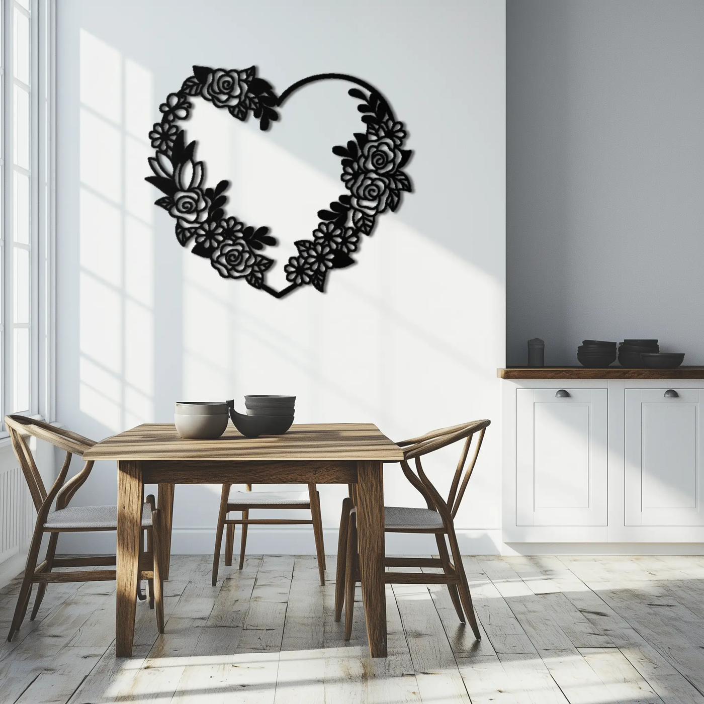 Floral Heart Metal Wall Art - Elegant Steel Rose Wreath - KAF107 by Enova Art