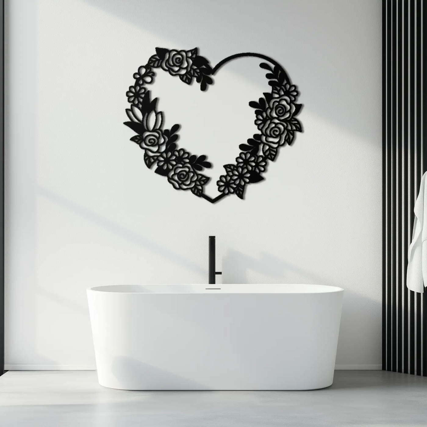 Floral Heart Metal Wall Art - Elegant Steel Rose Wreath - KAF107 by Enova Art