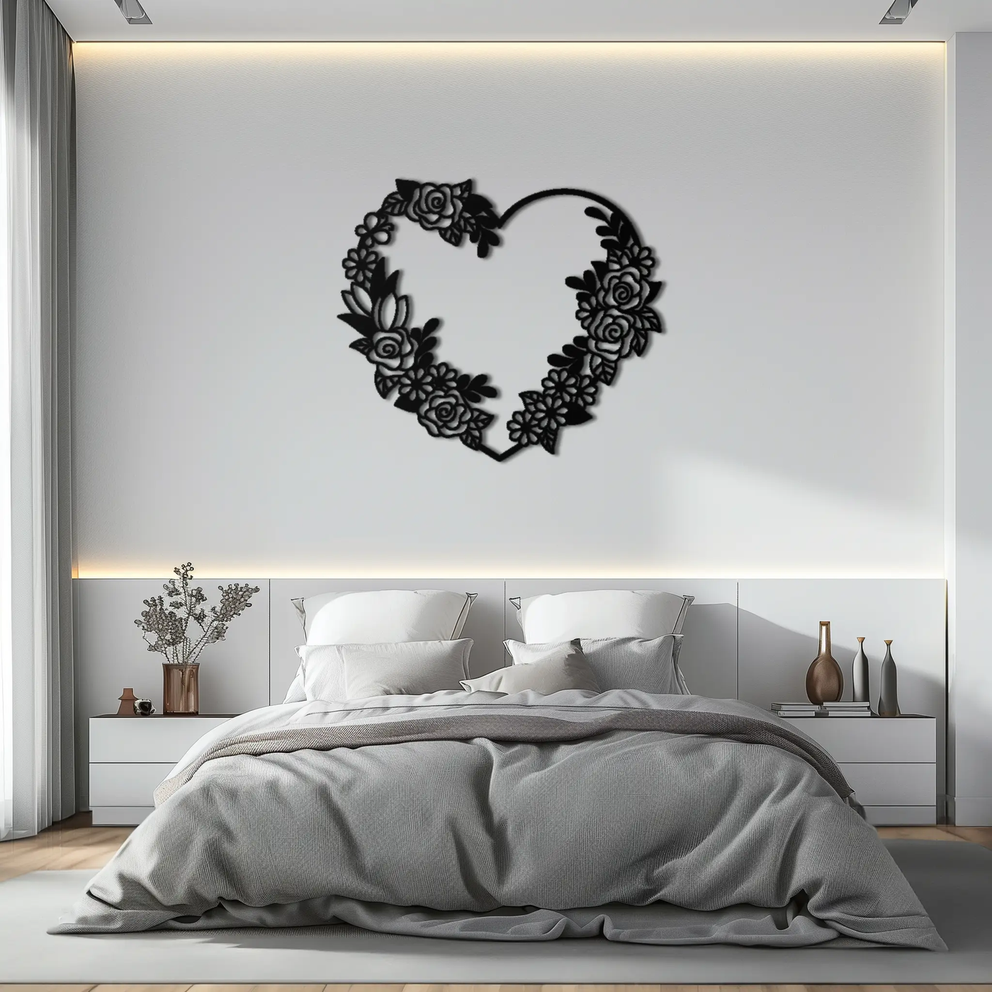 Floral Heart Metal Wall Art - Elegant Steel Rose Wreath - KAF107 by Enova Art