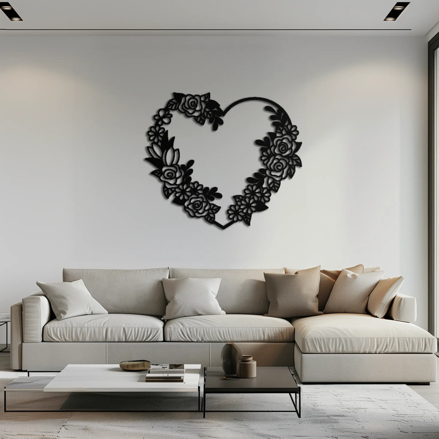 Floral Heart Metal Wall Art - Elegant Steel Rose Wreath - KAF107 by Enova Art