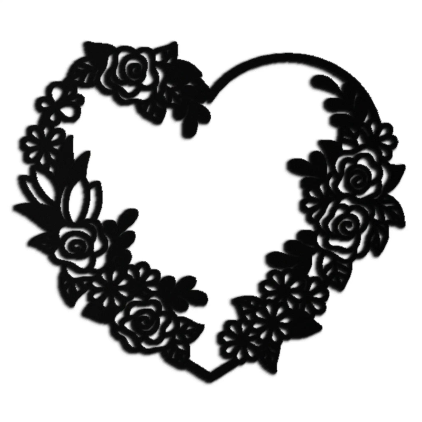 Floral Heart Metal Wall Art - Elegant Steel Rose Wreath - KAF107 by Enova Art