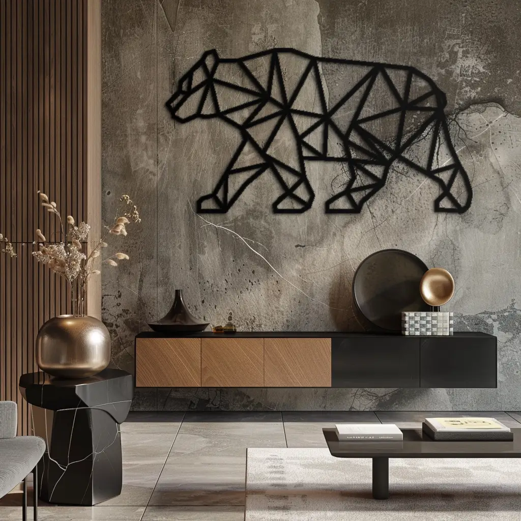 Geometric Bear Metal Wall Art - Modern Steel Animal Decor - KAF109 by Enova Art