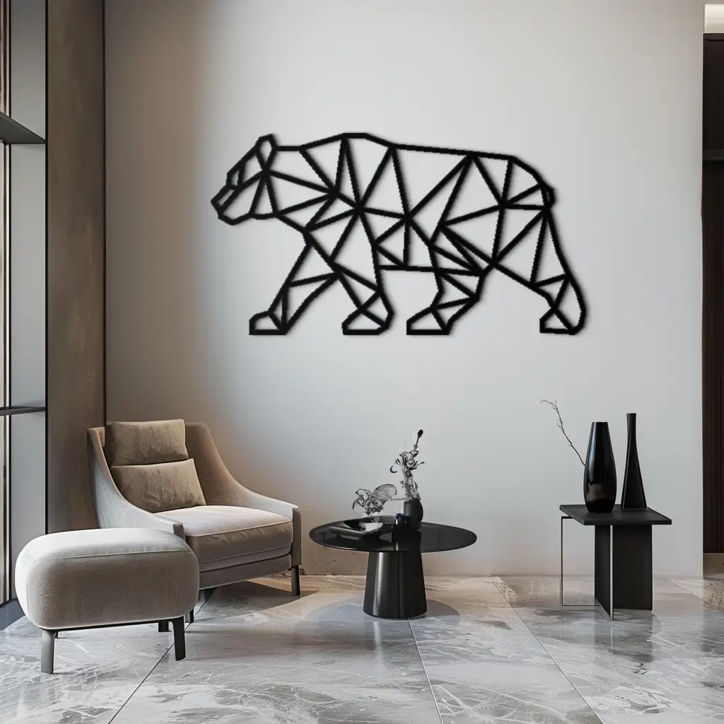 Geometric Bear Metal Wall Art - Modern Steel Animal Decor - KAF109 by Enova Art