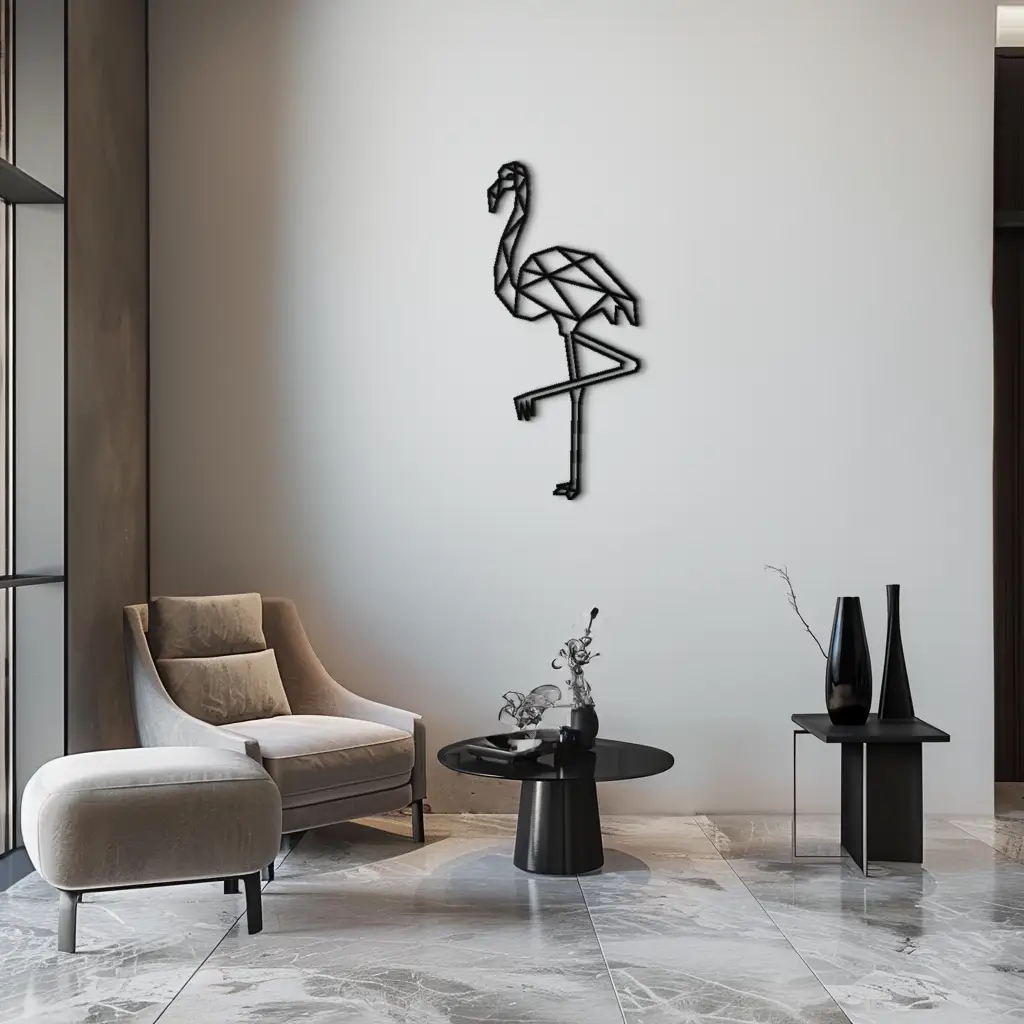 Geometric Flamingo Metal Wall Art - Modern Minimalist Steel Decor - KAF110 by Enova Art