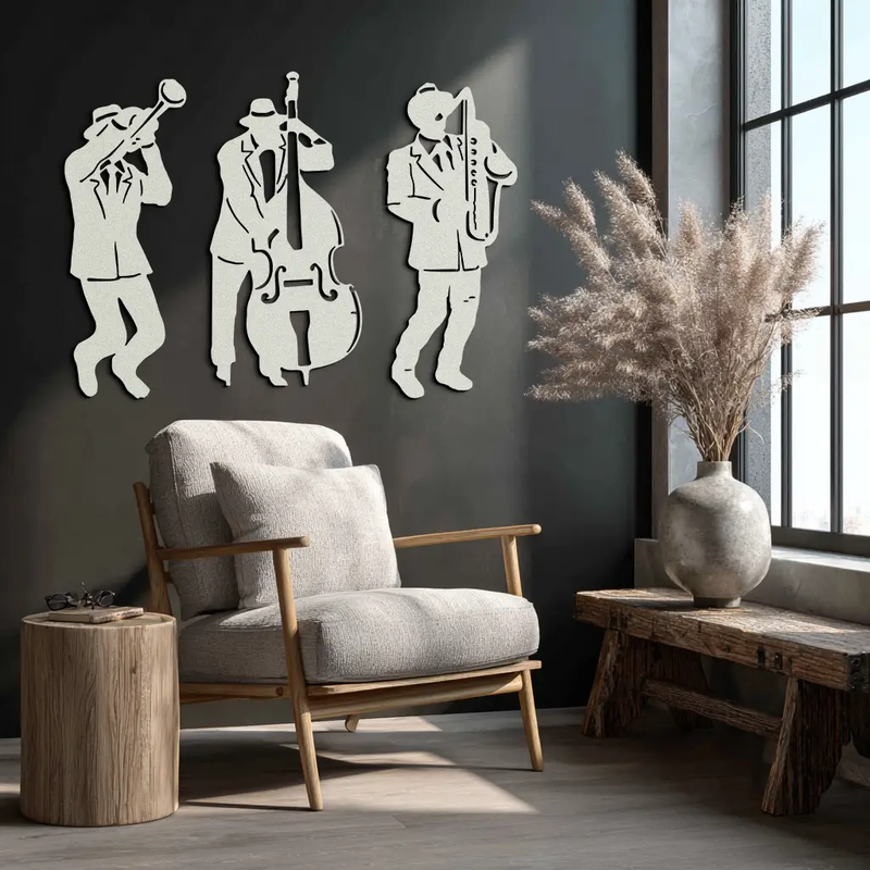 Jazz Musicians Metal Wall Art - 3-Piece Silhouette Music Decor - KAF111 by Enova Art