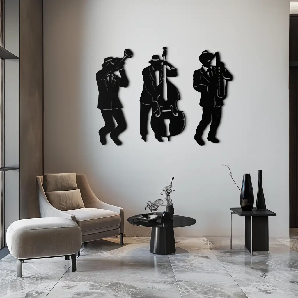 Jazz Musicians Metal Wall Art - 3-Piece Silhouette Music Decor - KAF111 by Enova Art