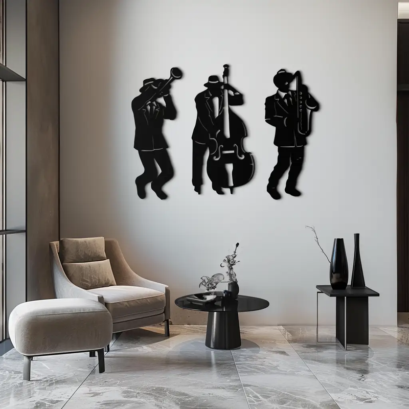 Jazz Musicians Metal Wall Art - 3-Piece Silhouette Music Decor - KAF111 by Enova Art