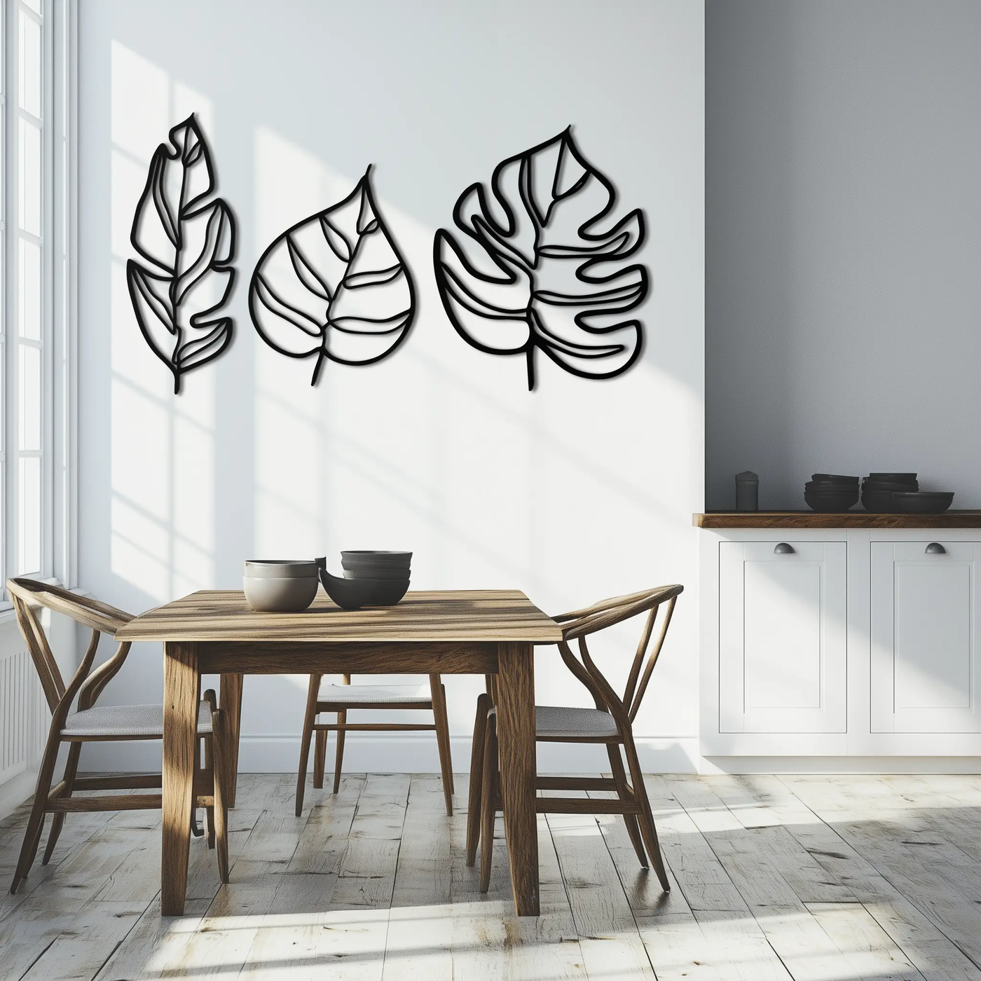 Geometric Leaf Trio Metal Wall Art - Modern Botanical Steel Decor - KAF114 by Enova Art