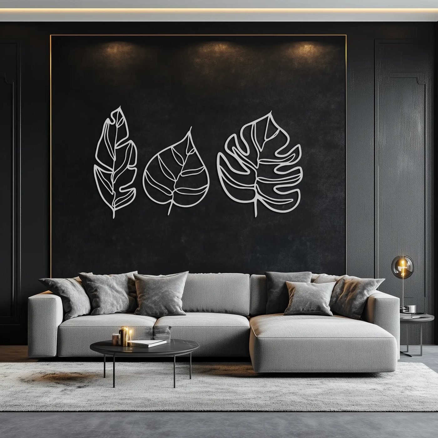 Geometric Leaf Trio Metal Wall Art - Modern Botanical Steel Decor - KAF114 by Enova Art