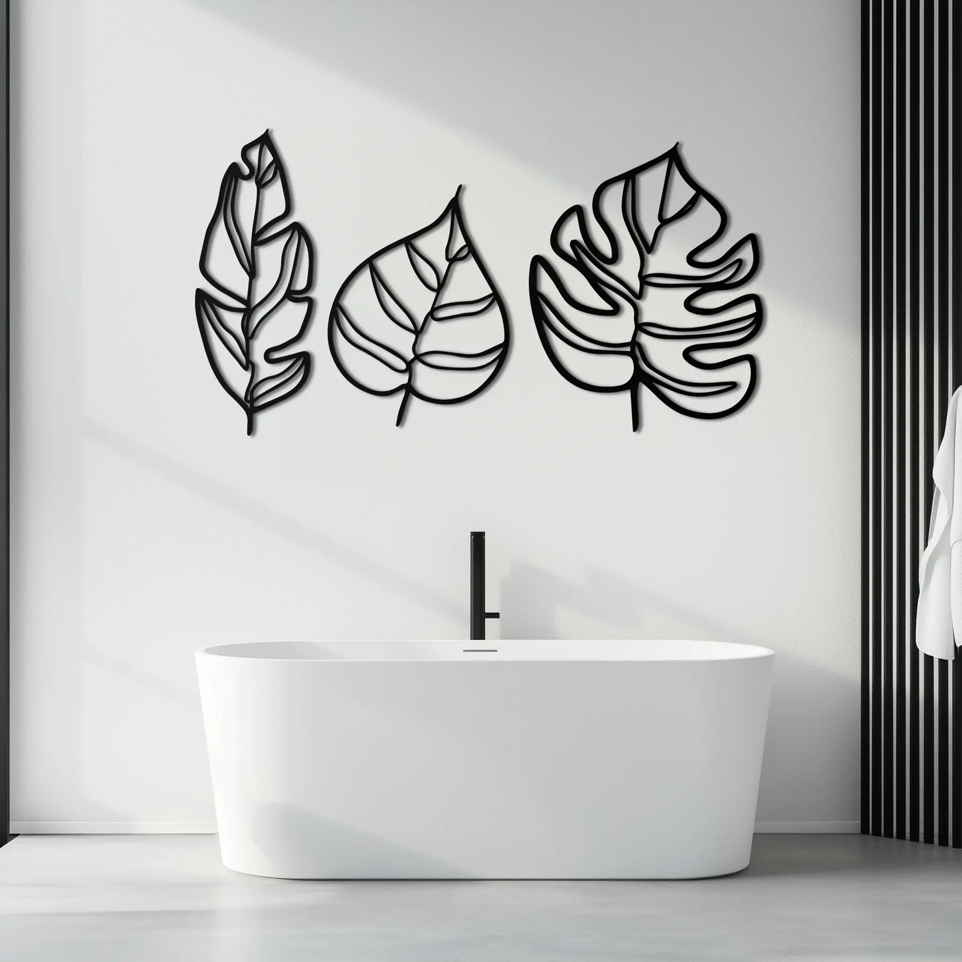 Geometric Leaf Trio Metal Wall Art - Modern Botanical Steel Decor - KAF114 by Enova Art