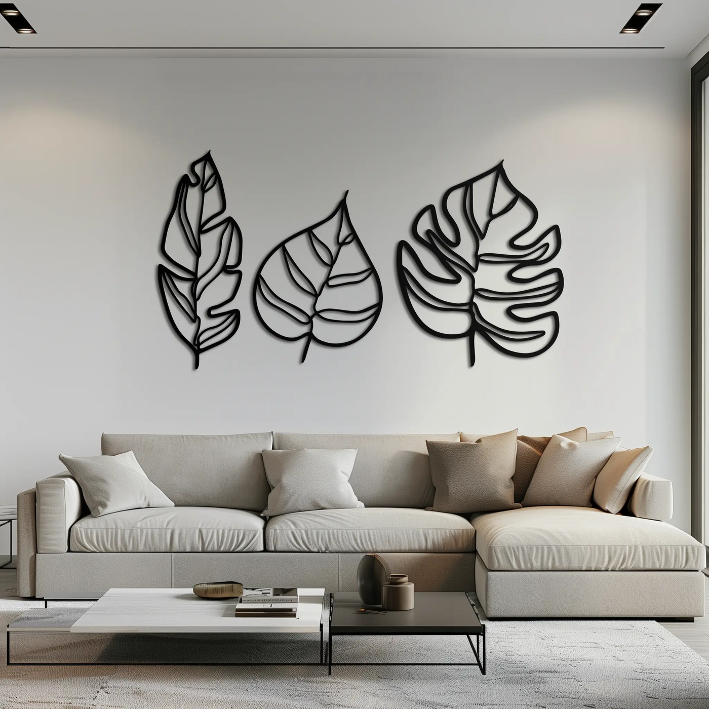 Geometric Leaf Trio Metal Wall Art - Modern Botanical Steel Decor - KAF114 by Enova Art