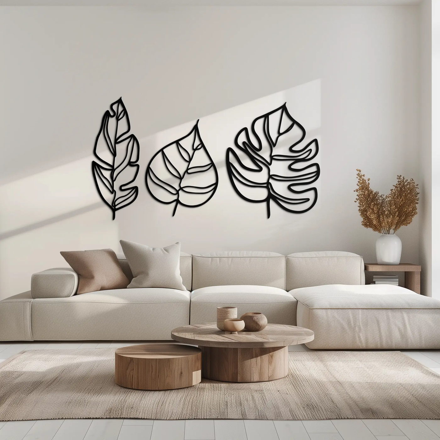 Geometric Leaf Trio Metal Wall Art - Modern Botanical Steel Decor - KAF114 by Enova Art