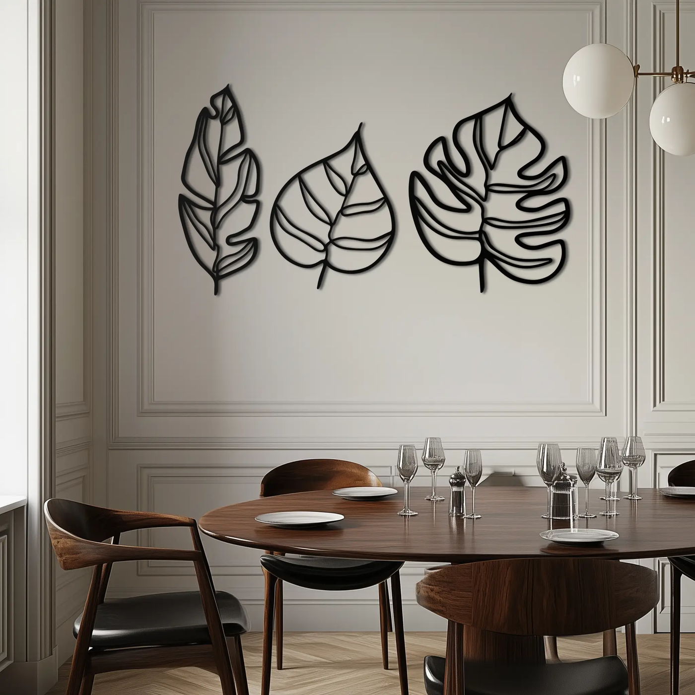 Geometric Leaf Trio Metal Wall Art - Modern Botanical Steel Decor - KAF114 by Enova Art