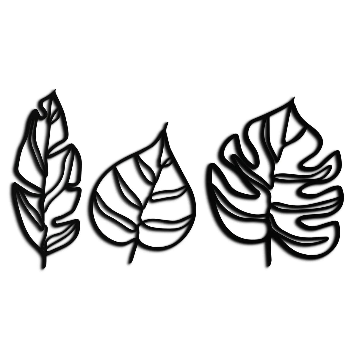 Geometric Leaf Trio Metal Wall Art - Modern Botanical Steel Decor - KAF114 by Enova Art