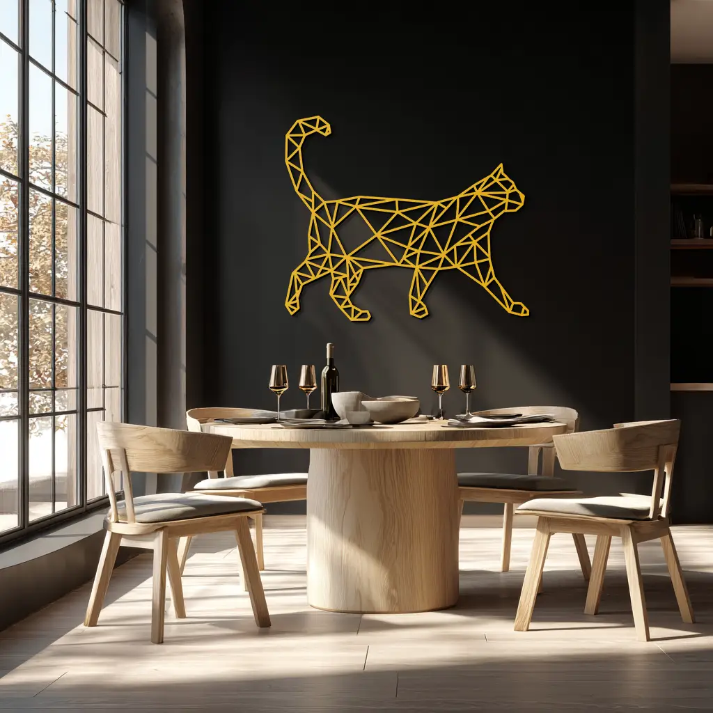 Geometric Cat Metal Wall Art - Modern Feline-Inspired Decor - KAF116 by Enova Art