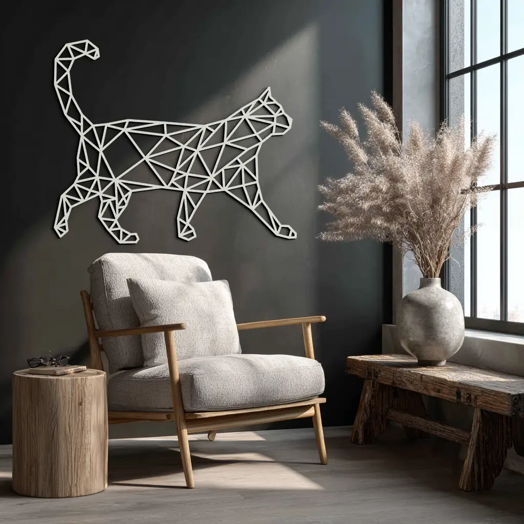 Geometric Cat Metal Wall Art - Modern Feline-Inspired Decor - KAF116 by Enova Art