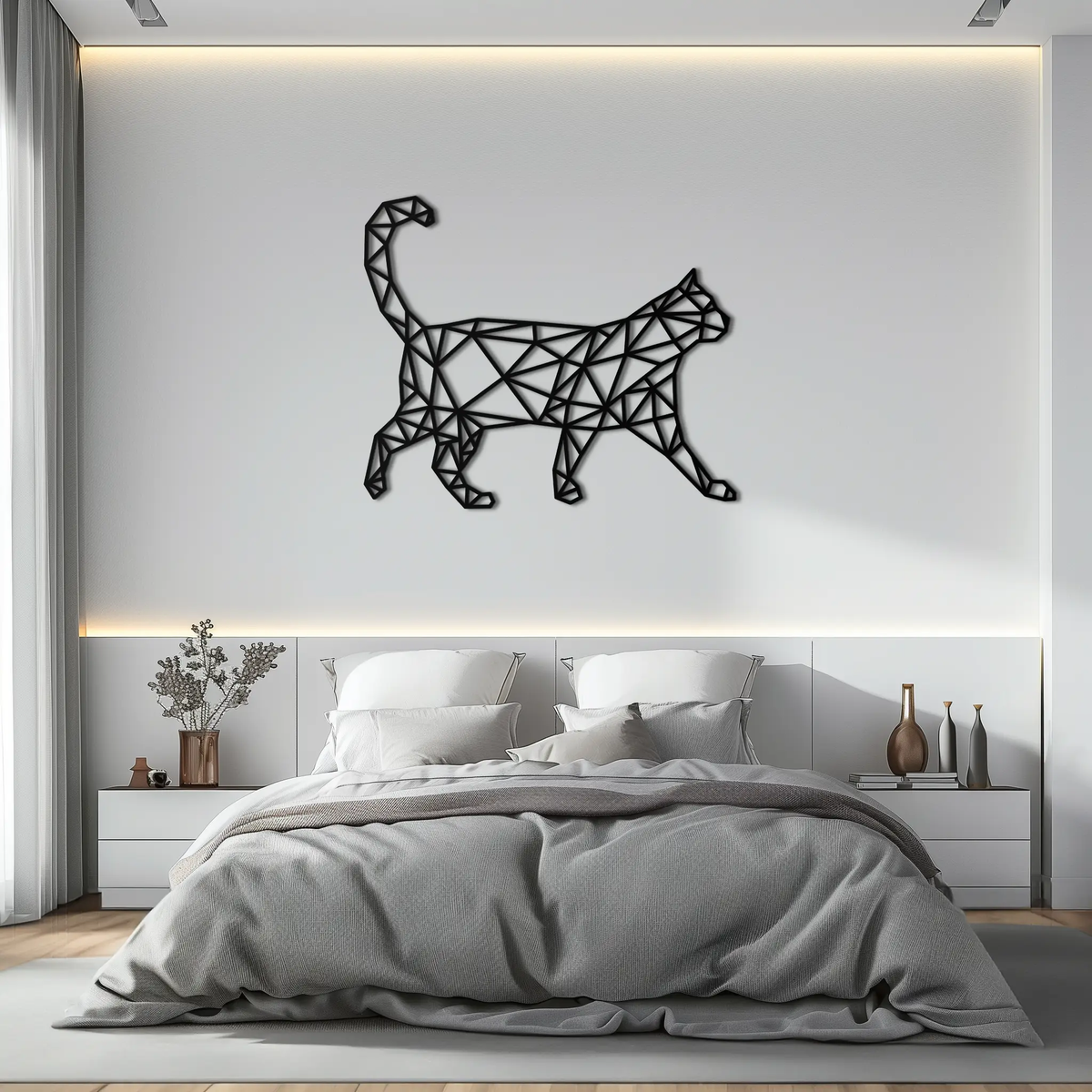 Geometric Cat Metal Wall Art - Modern Feline-Inspired Decor - KAF116 by Enova Art