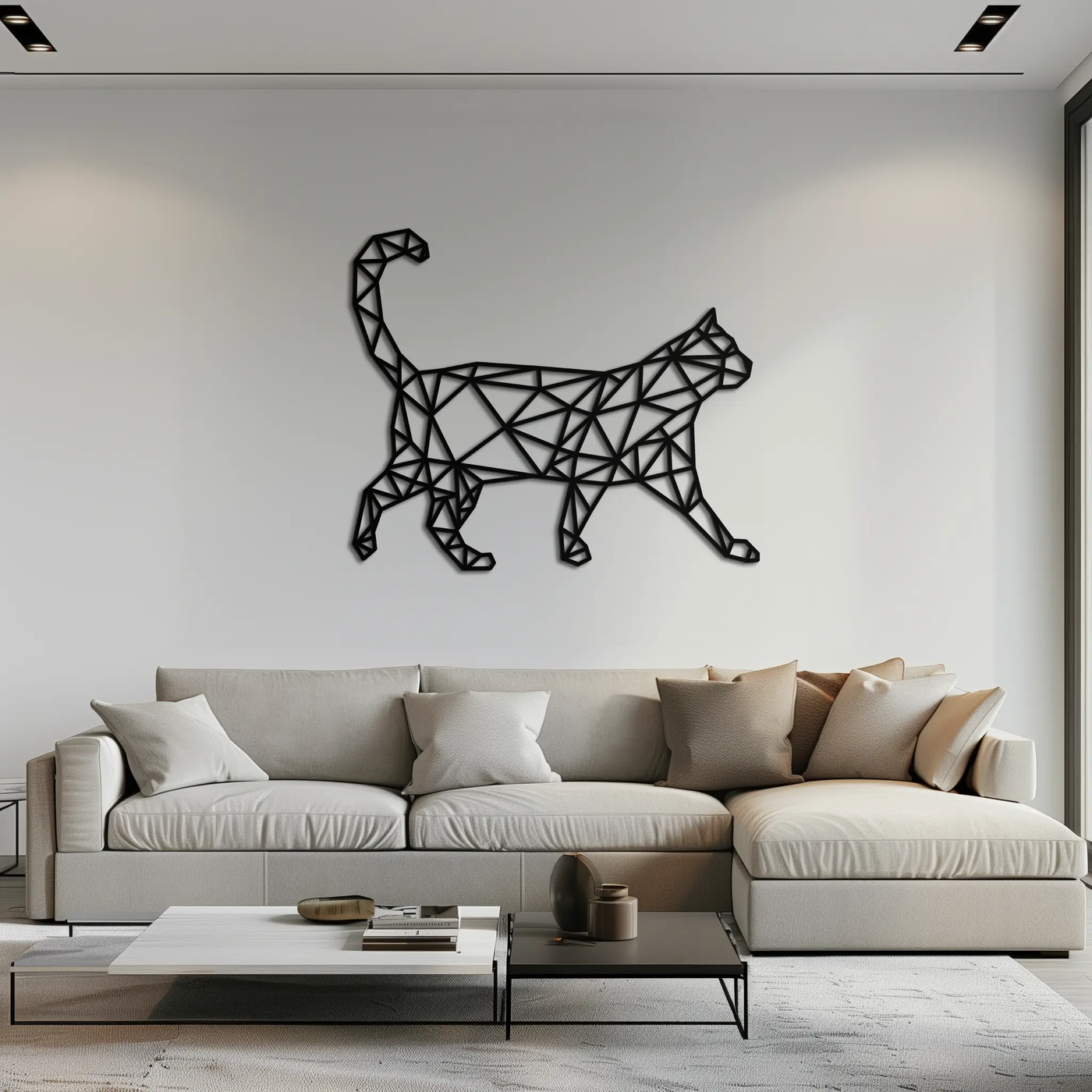 Geometric Cat Metal Wall Art - Modern Feline-Inspired Decor - KAF116 by Enova Art