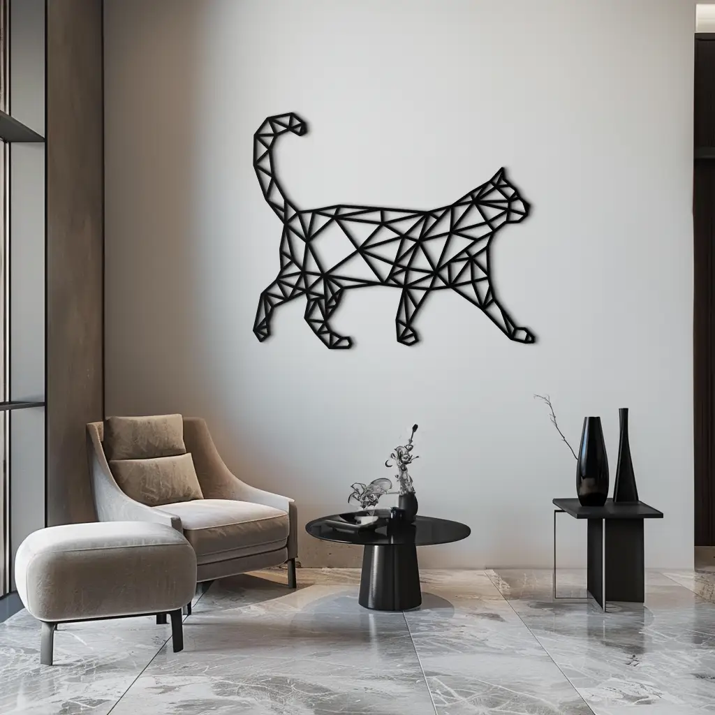Geometric Cat Metal Wall Art - Modern Feline-Inspired Decor - KAF116 by Enova Art