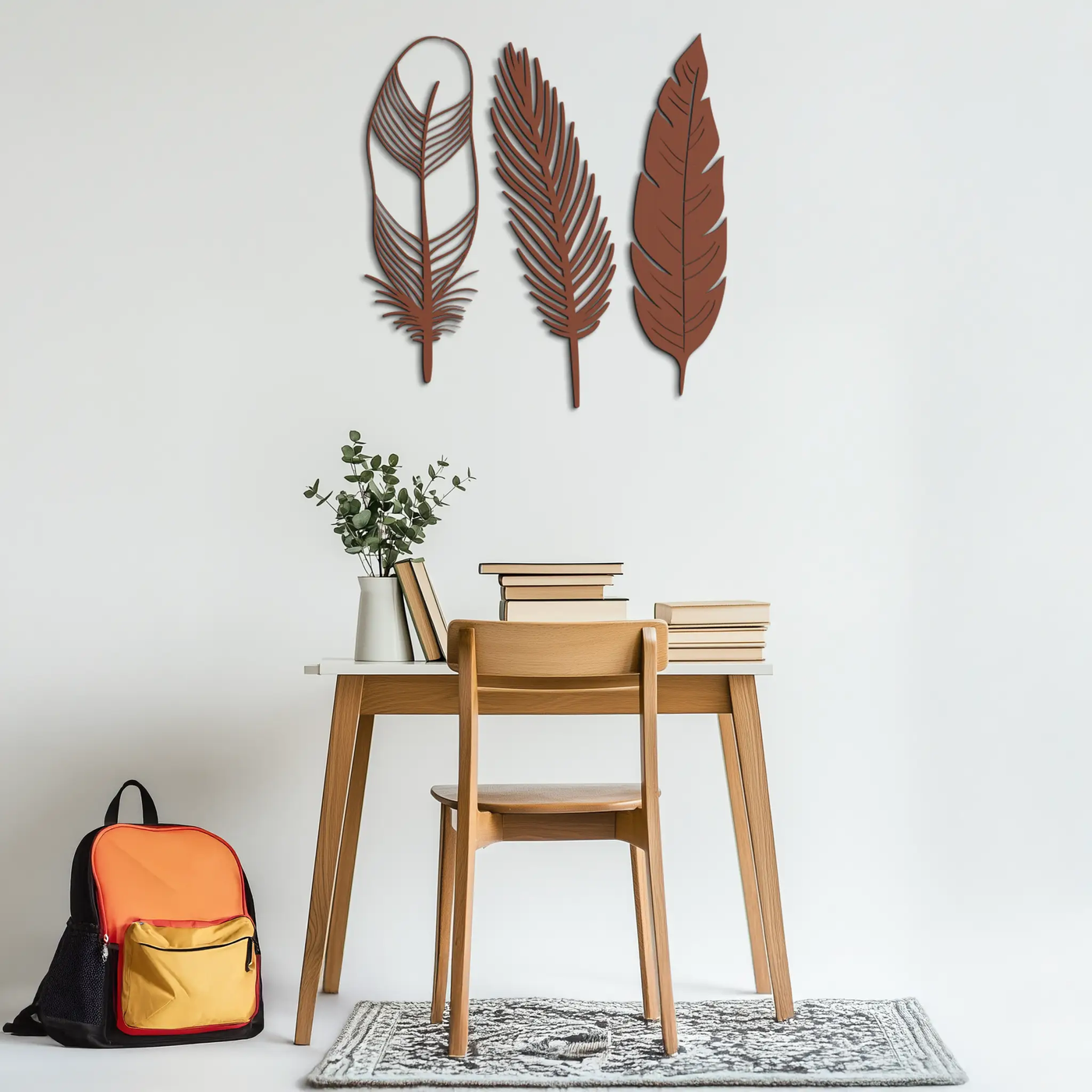 Geometric Feather Metal Wall Art - Modern Boho Steel Decor - KAF117 by Enova Art