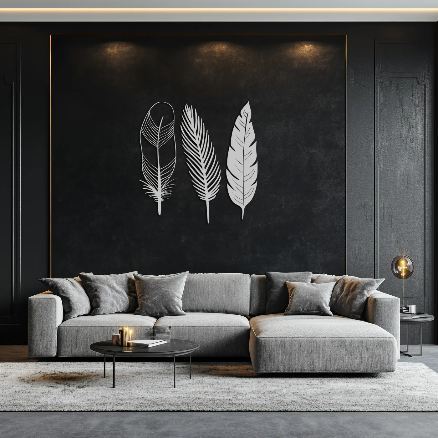 Geometric Feather Metal Wall Art - Modern Boho Steel Decor - KAF117 by Enova Art