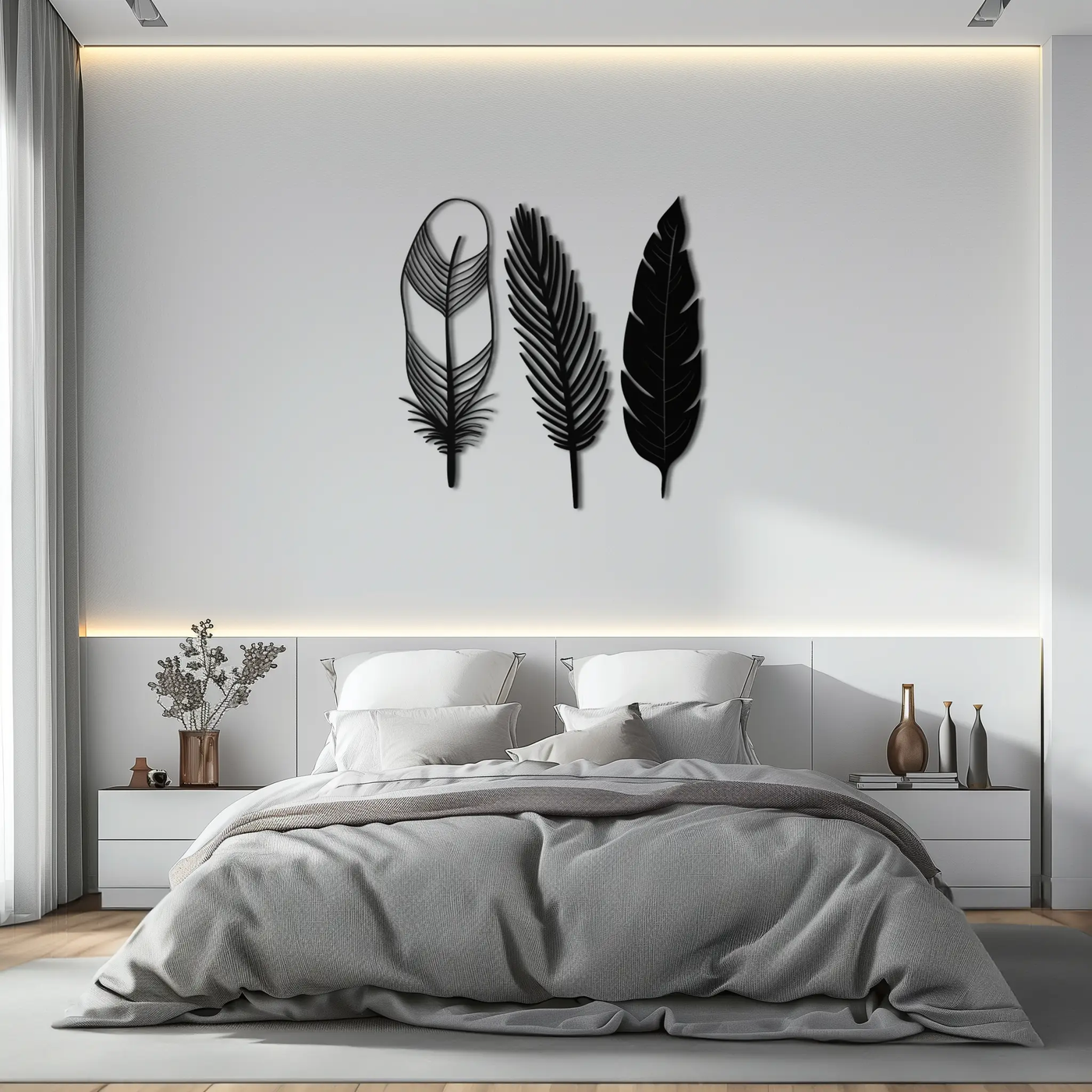 Geometric Feather Metal Wall Art - Modern Boho Steel Decor - KAF117 by Enova Art