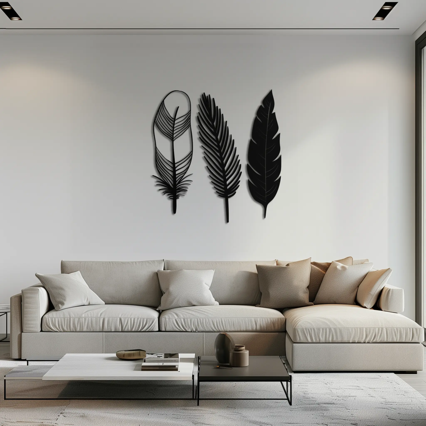 Geometric Feather Metal Wall Art - Modern Boho Steel Decor - KAF117 by Enova Art