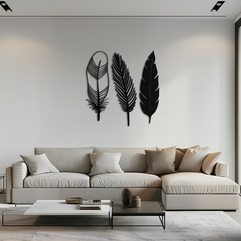 Geometric Feather Metal Wall Art - Modern Boho Steel Decor - KAF117 by Enova Art